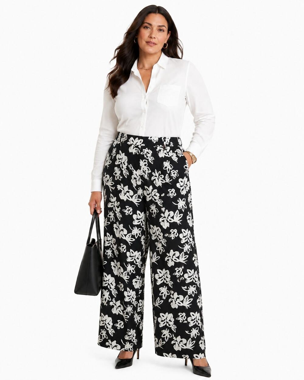 Lord & Taylor 424 Fifth Floral Wide Leg Pants Size 14 Career Classic Pockets